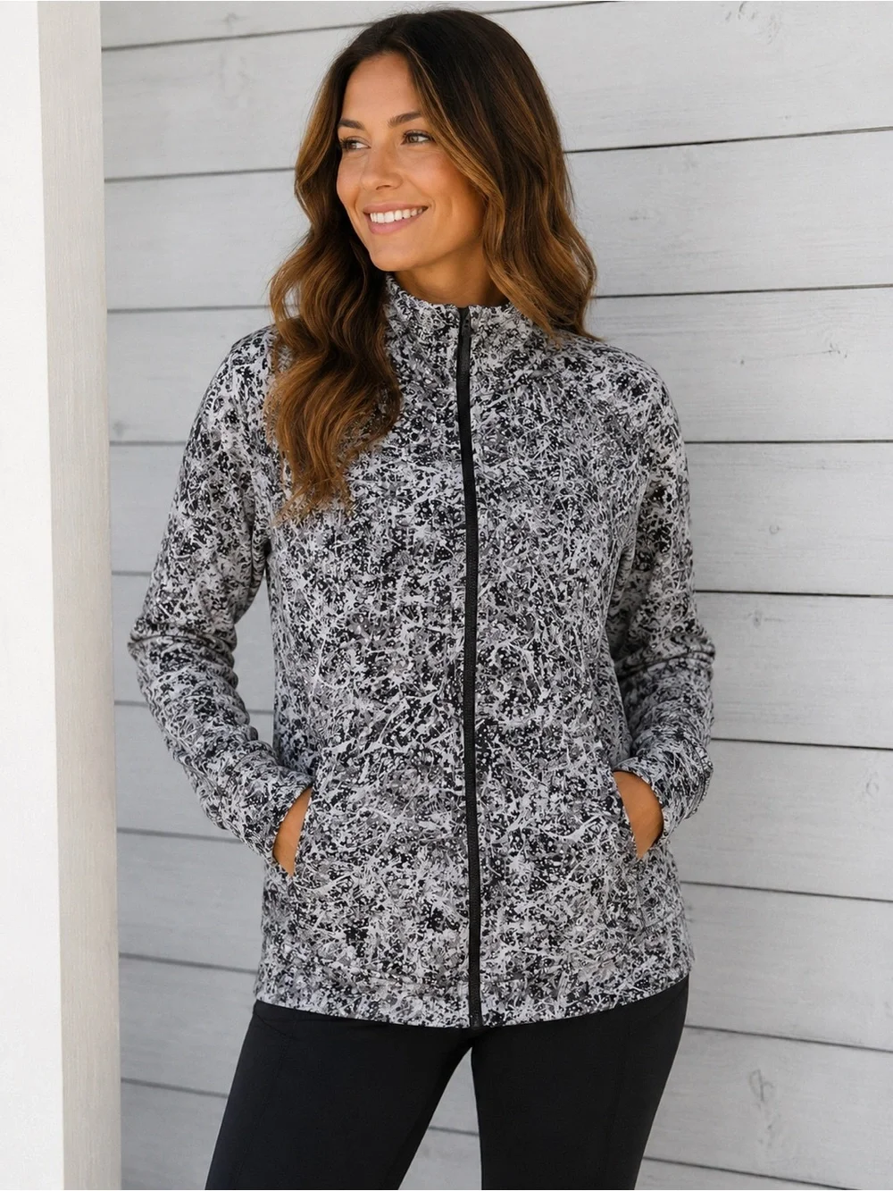 Lululemon Scuba Full-Zip Hoodie -Luminesce Splatter White Black - size 6